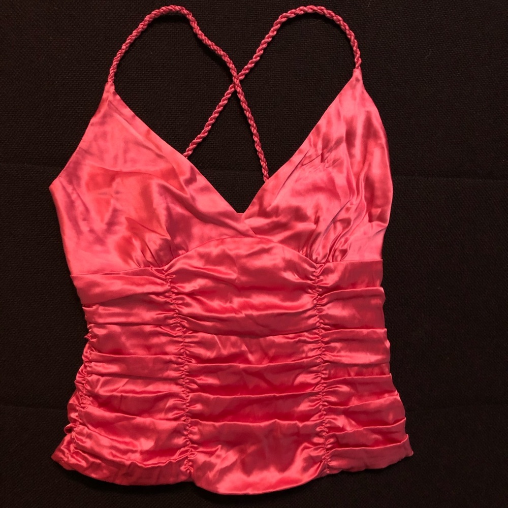 Bebe satin ruche cross back top